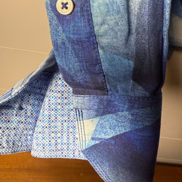 Bugatchi Classic Fit Long Sleeve Shirt Blue & White Geometric Sz XL - Picture 6 of 8
